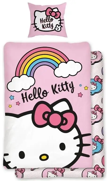 Hello kitty sengetøj - 140x200 cm - Cute Hello Kitty - Vendbar dynebetræk - 100% bomulds sengesæt